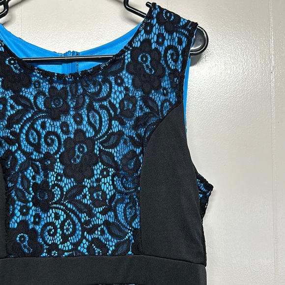 Lace Black and Blue Fit and Flare Midi Dress for Cocktail - Picture 11 of 11